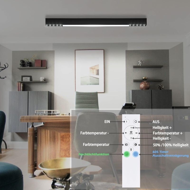 Glitzerlife Deckenlampe LED Deckenleuchte Schlafzimmer - Moderne 107CM Wohnzimmerlampe 32W Lang Küchenlampe Dimmbar Mit Fernbedienung Büro Deckenbeleuchtung Panel_voghion.com