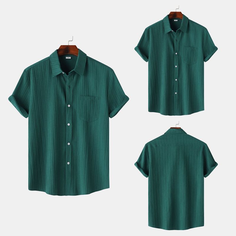 Goods 2024 summer new solid color lapel short sleeved shirt men's_voghion.com