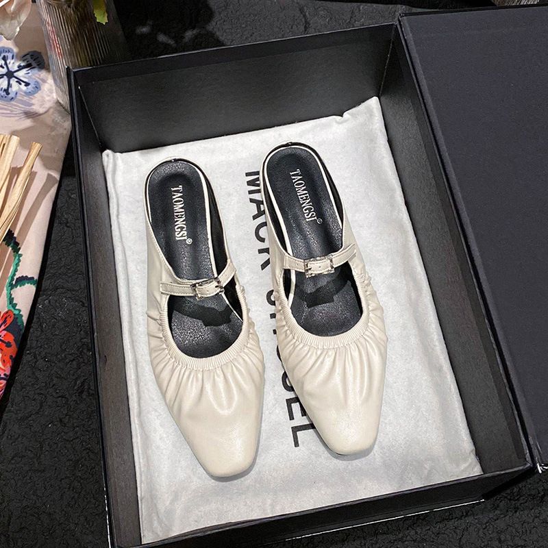 6325 Huidong Yixinda French Style Slip-On Mary Jane Chunky Heel Buckle Strap Mules Women's Shoes_voghion.com