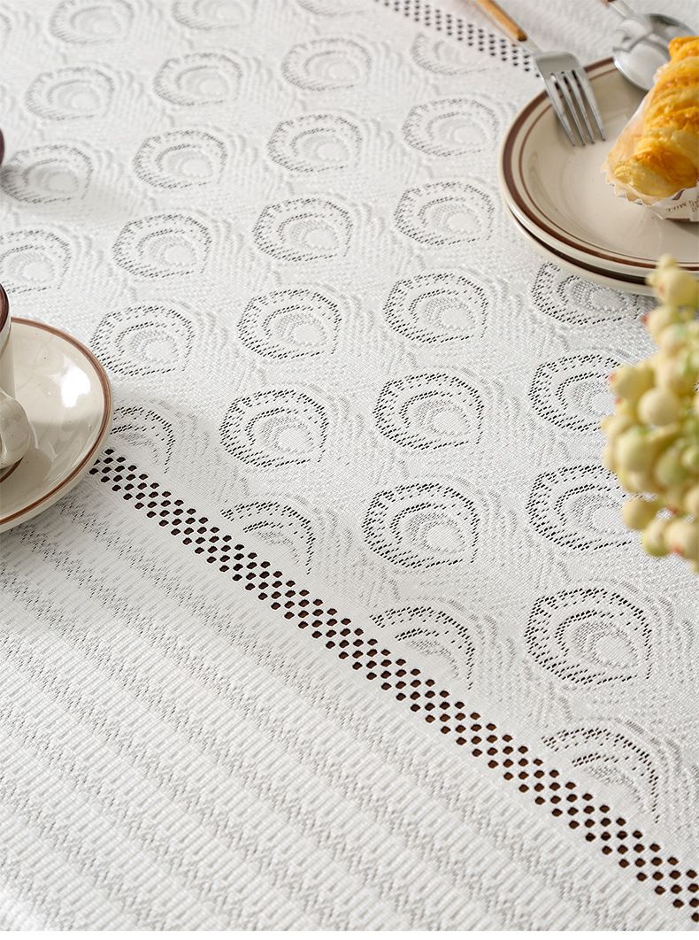 Torch Flower Lace Tablecloth – Non-Slip Rectangular Dining Table Cover For Home & Café (White/Grey, 5 Sizes) – Polyester_voghion.com