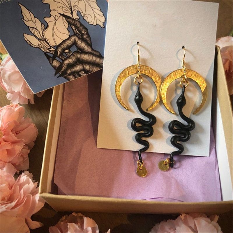 Earrings Crescent Moon Snake Pendant Earrings_voghion.com
