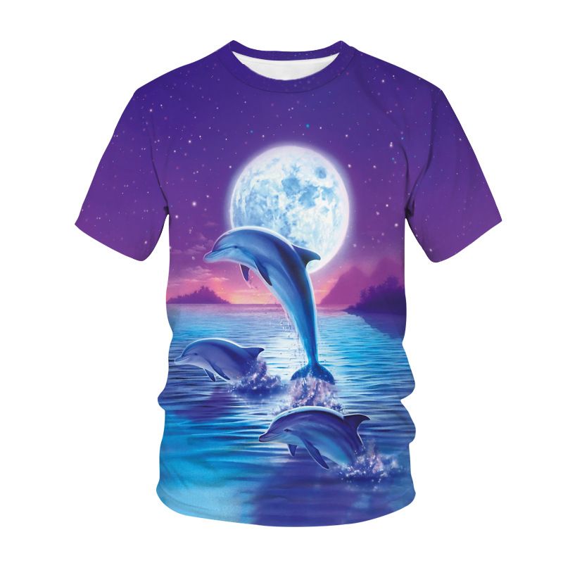 Camiseta masculina de verão com estampa 3D de golfinhos e animais subaquáticos, manga curta_voghion.com