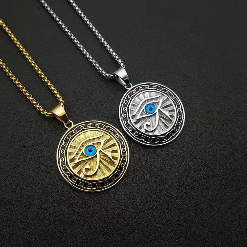 New Egypt Eye of Horus Bijoux Plaqué Or Blue Eye Round Tag Pendentif Collier_voghion.com