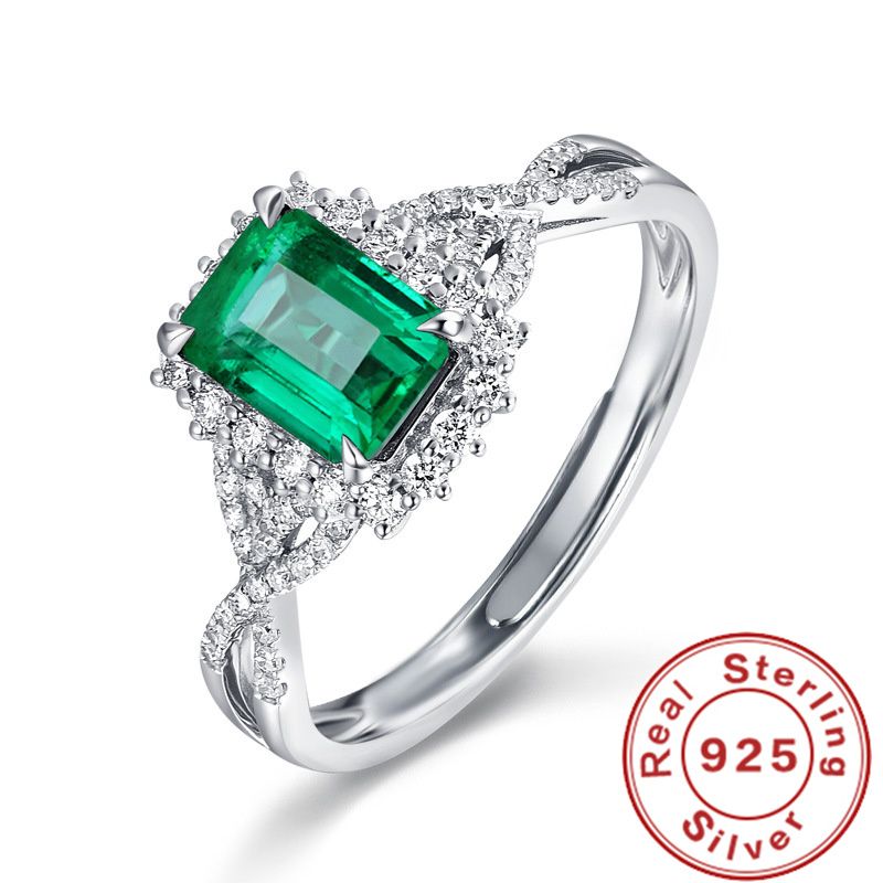 Mode Neue Sterg Sier Ring Set Smaragd Prinzessin für Frauen, Verlobung, Hochzeit Ringe Charme Schmuck Geschenke_voghion.com