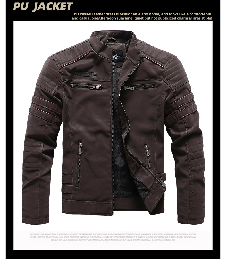 Herren Herbst und Winter Frosted Leder Modisch Passform, gebürstete PU Jacke, Motorrad Trendy, Slim Fit Jacke_voghion.com