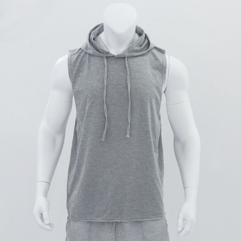 Canotta senza maniche da uomo, nuova, casual, maglietta, tinta unita, con cappuccio e lacci, felpa hip-hop_voghion.com