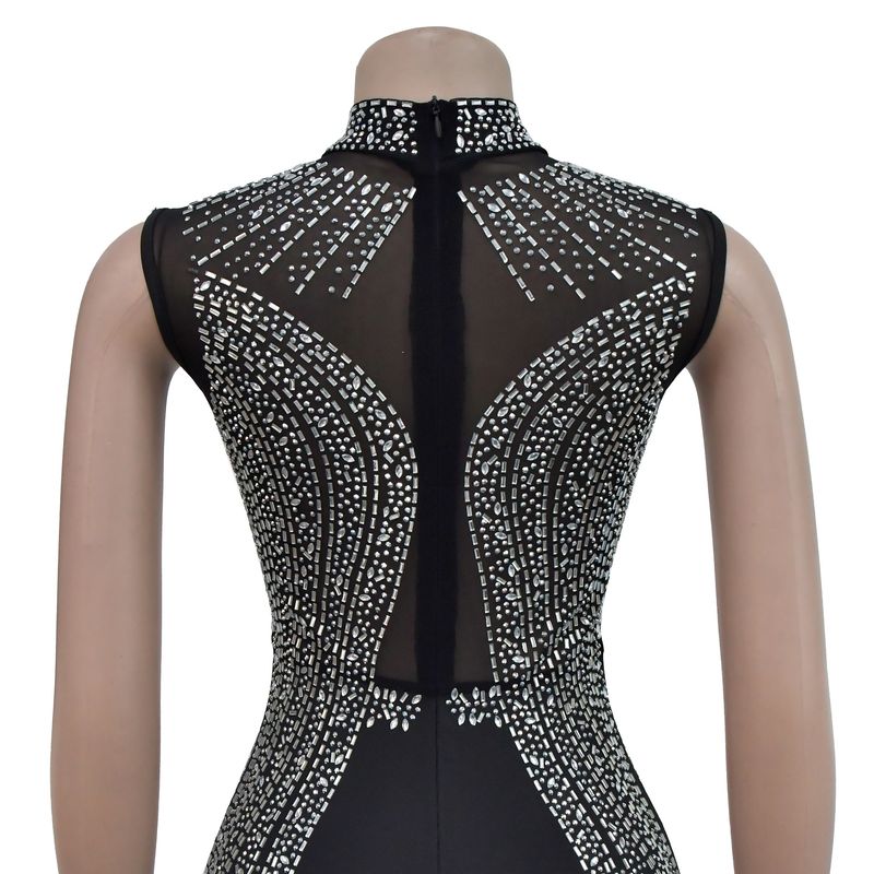 Vêtements pour femmes mode femmes couleur unie maille presse perceuse sans manches pantalon combinaison_voghion.com