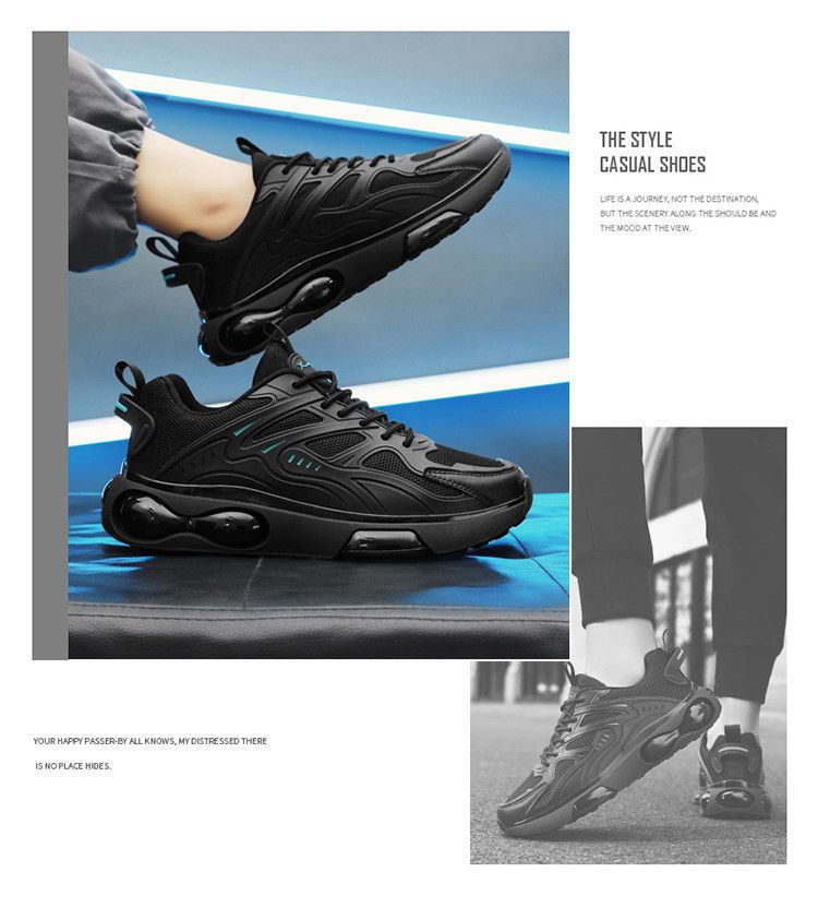 Chaussures de sport à coussin d'air pour hommes, basses à lacets, noires, Mamba, en maille, semelle épaisse, pour papa, nouvelle collection 2024_voghion.com