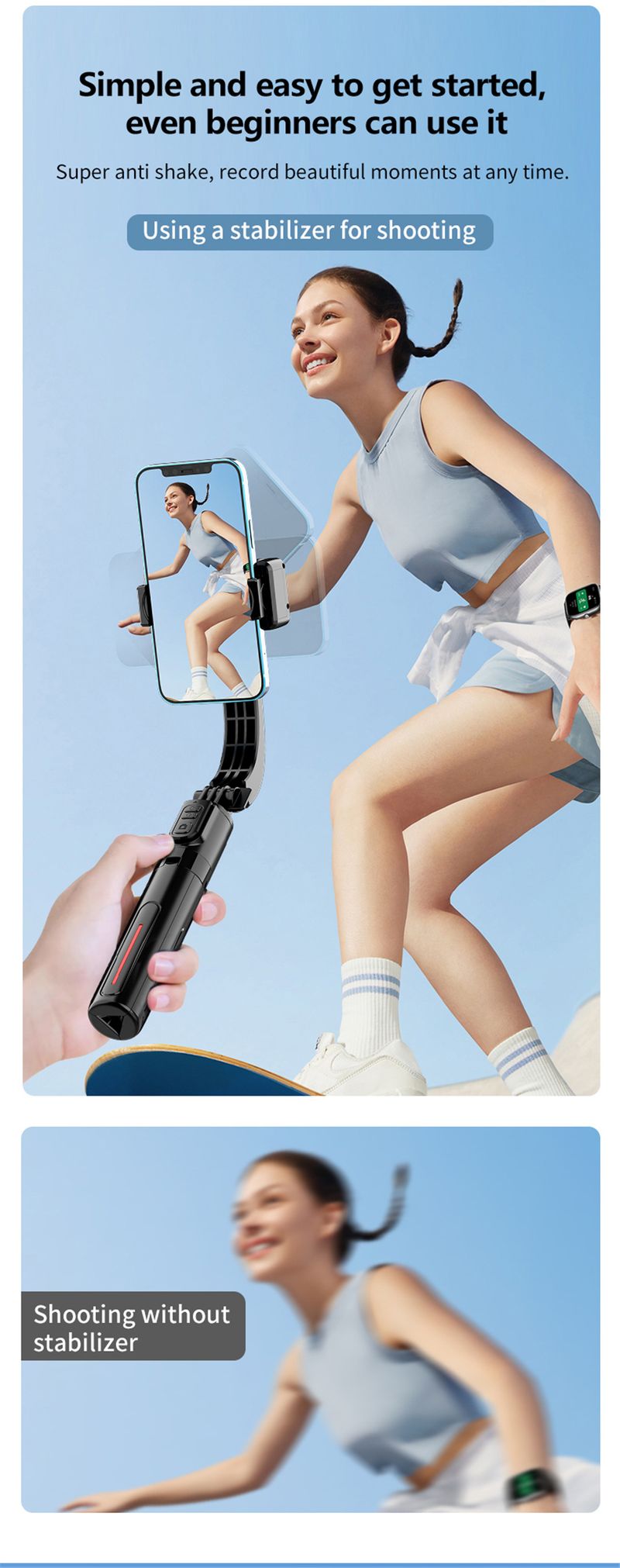 FANGTUOSI Handheld Gimbal Stabilizer 360° Rotation Stabilizer Anti-Shake Selfie Stick Fill Light For Phone_voghion.com