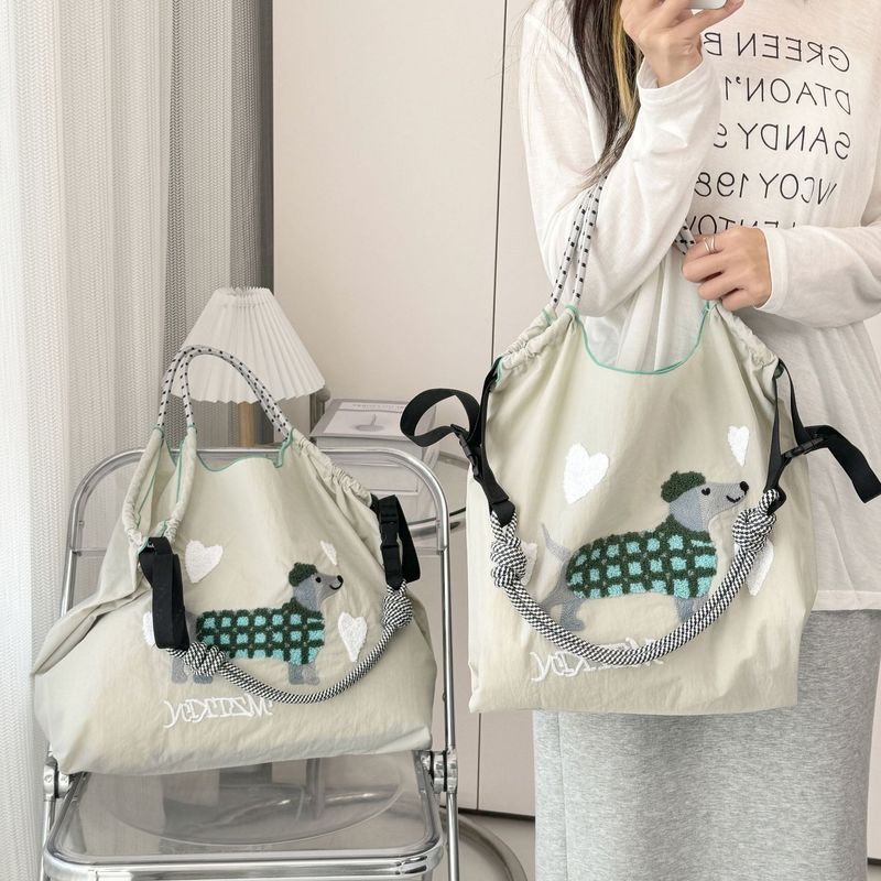 Bolso bandolera portátil de gran capacidad con diseño de perro lindo bordado para mujer_voghion.com