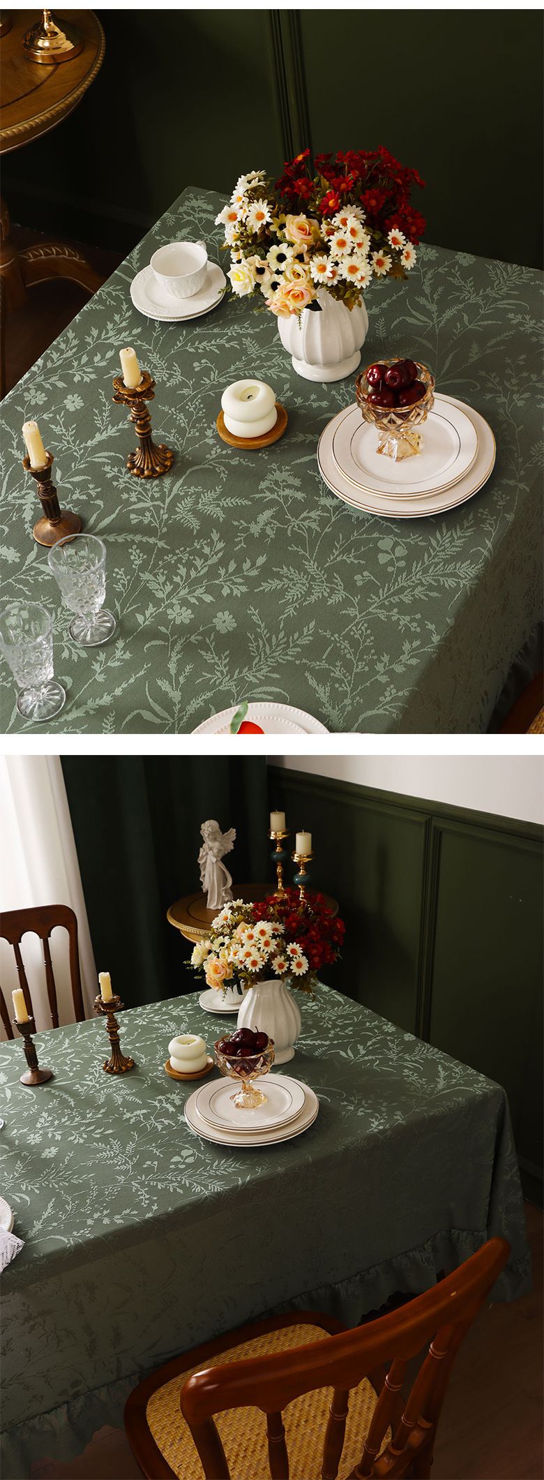 Tovaglia in pizzo vintage francese - Copritavolo rettangolare spesso con elegante bordo a balze, decorazione di lusso per tavoli da pranzo e da caffè_voghion.com