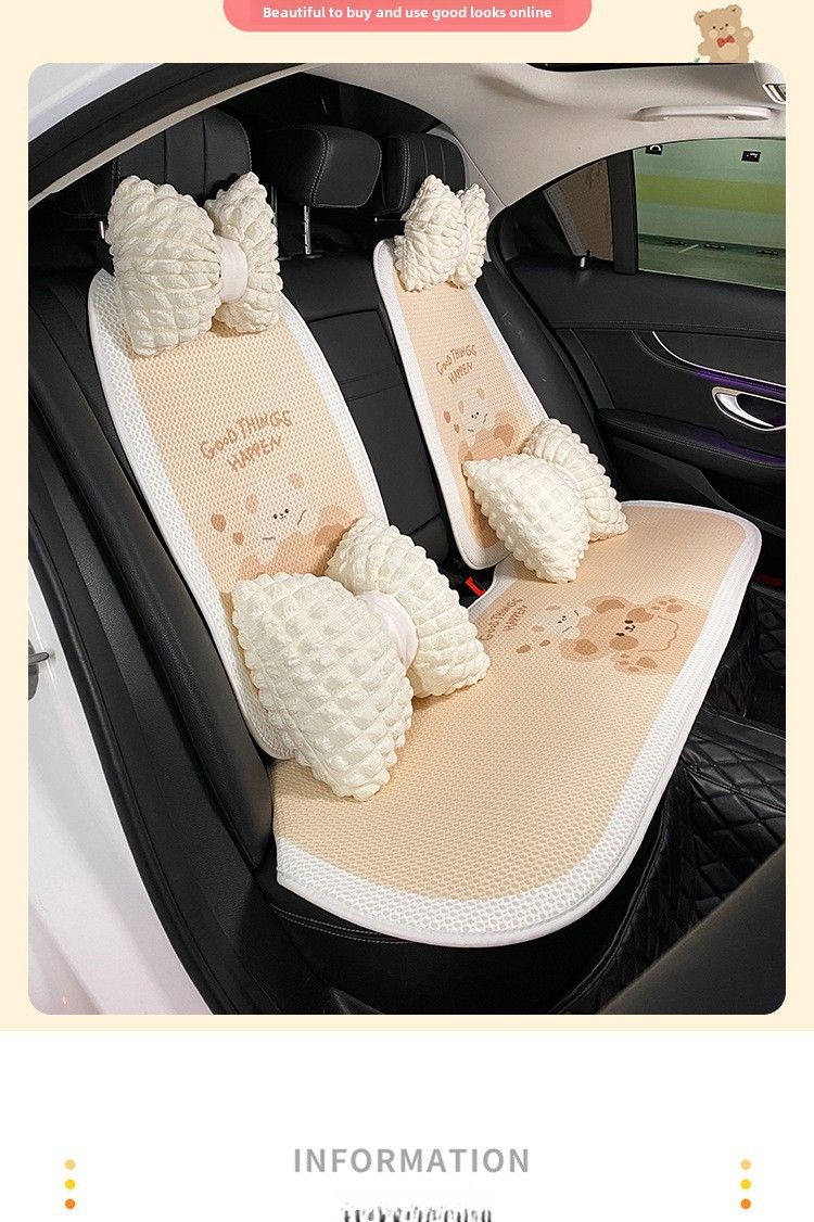 Cuscino per auto estivo in seta di ghiaccio, tappetino fresco per quattro stagioni, universale, cartone animato, orso, coniglio, carino, traspirante, comodo, sedile per auto di alta qualità_voghion.com