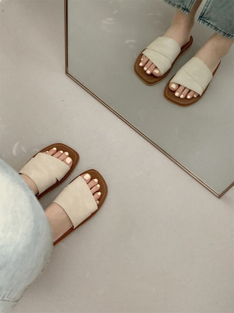 Rahvahulga loodud disain kandiliste avatud ninaosadega lamedate sussidega naistele suvel, haldjasstiilis, mereäärsel puhkusel või rannas kandmiseks_voghion.com