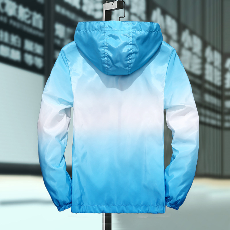 Spring Autumn Season Thin Windbreaker Jacket Men's 2022 New Trendy and Handsome Gradient Rainbow Top Hooded Coat for Men_voghion.com