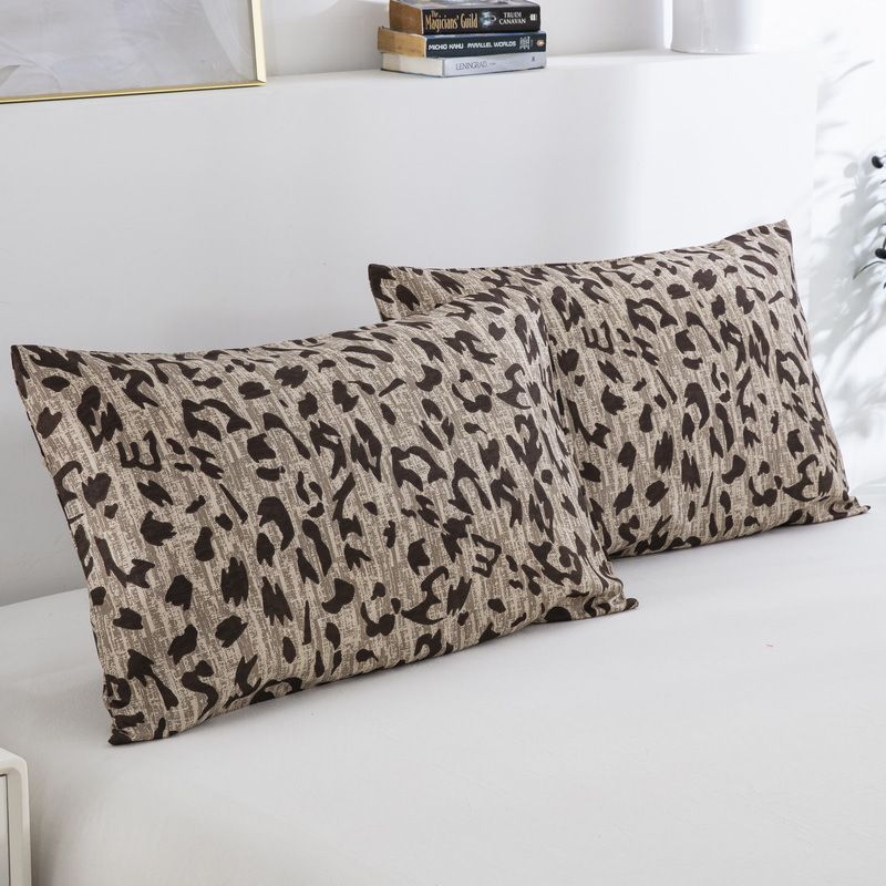 Blødt fiber brunt leopardprint dynebetræk sengetøjssæt i tre dele_voghion.com