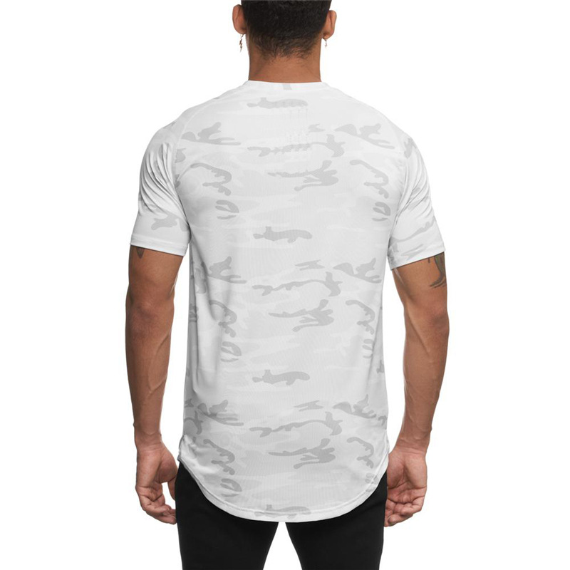 Mallas deportivas, traje de fitness de manga corta para hombre, de secado rápido y transpirable, top de camuflaje para entrenamiento de carrera, verano_voghion.com