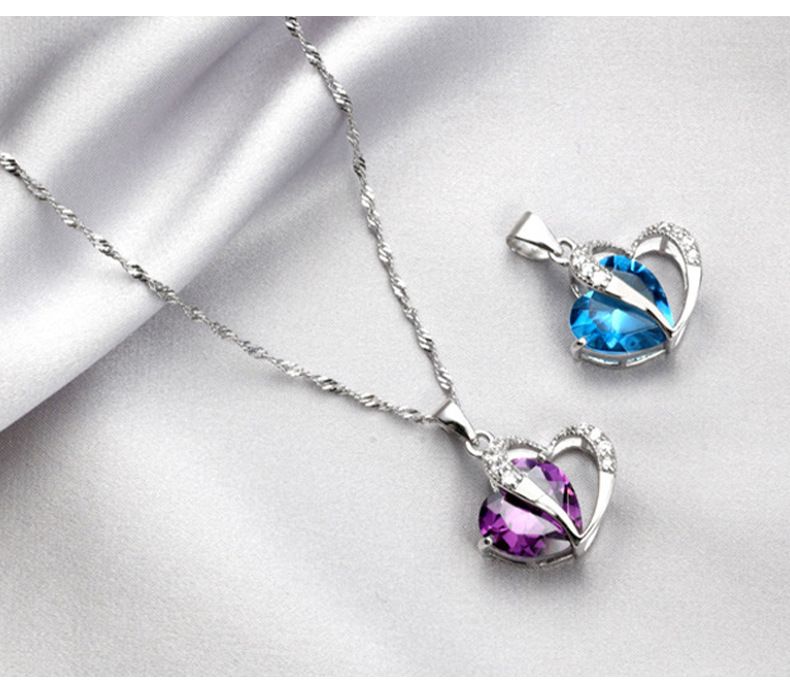 Collier en cristal de zircon en forme de cœur pêche, chaîne de clavicule, chaîne de pull pour femme_voghion.com