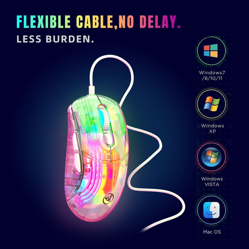 Transparente kabelgebundene Gaming-Maus, 7-Tasten-Makroprogrammierung, geflochtenes Kabel, 12800 dpi RGB-Hintergrundbeleuchtung, eSports-Maus_voghion.com