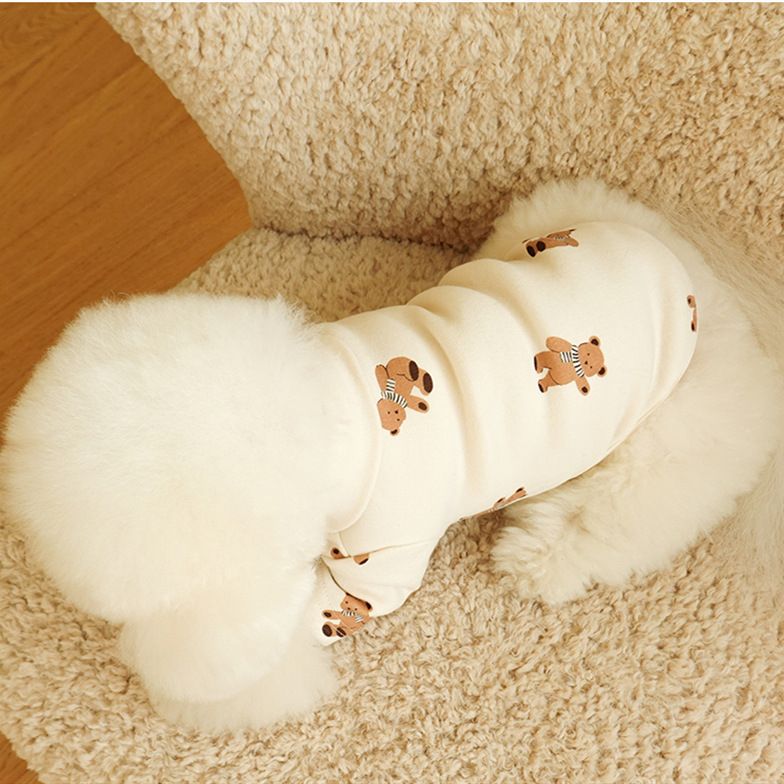 INS Nuova sciarpa coreana autunno inverno orso maglietta bianca avorio calda per cani abbigliamento per animali domestici in pile morbido e carino_voghion.com