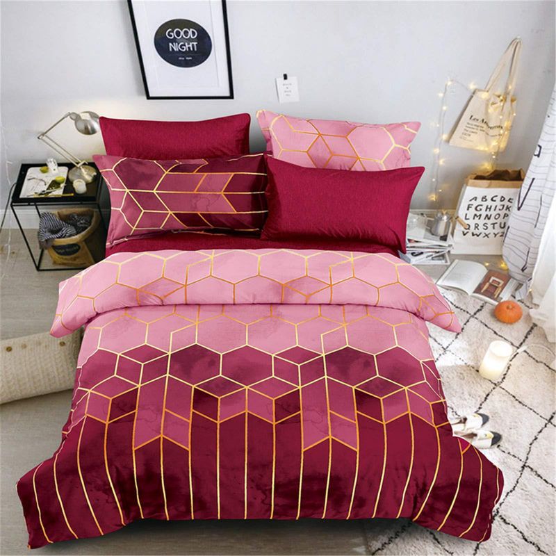 Luxury Geometric Print Duvet Cover Set With Gold Line Accents - Modern Minimalist Style Bedding Set For Queen, King, And Super King Sizes_voghion.com