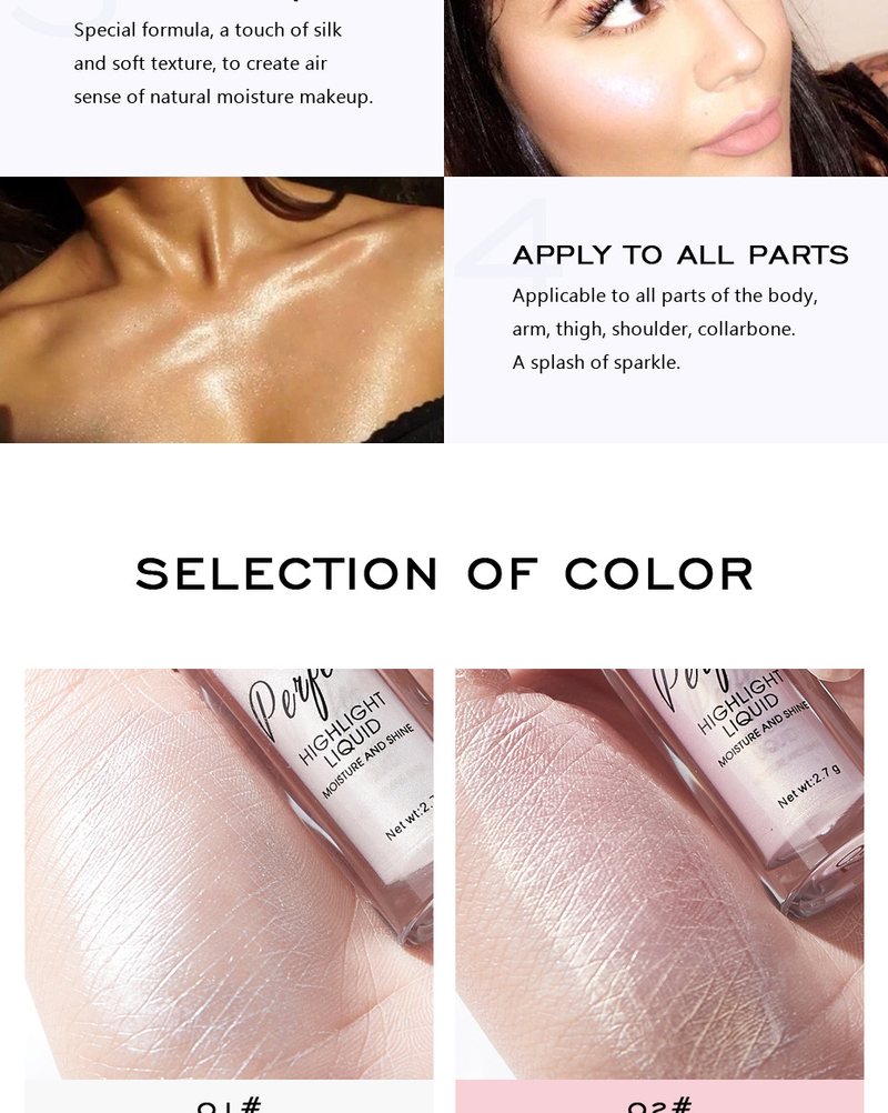 Flüssiger Highlighter, Gesichtskonturierung, Perlglanz-Make-up, Aufheller, Bronzer, Glow, Körper, Gesichtskontur, Schimmer, Illuminator, Kosmetik_voghion.com