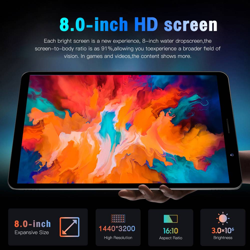 Tablette TAB14 8 pouces 1440x3040, Android 10.0, 16+1 To, 10 cœurs, appareil photo 16+32 MP, Type-C, 5G, batterie 8800 mAh_voghion.com