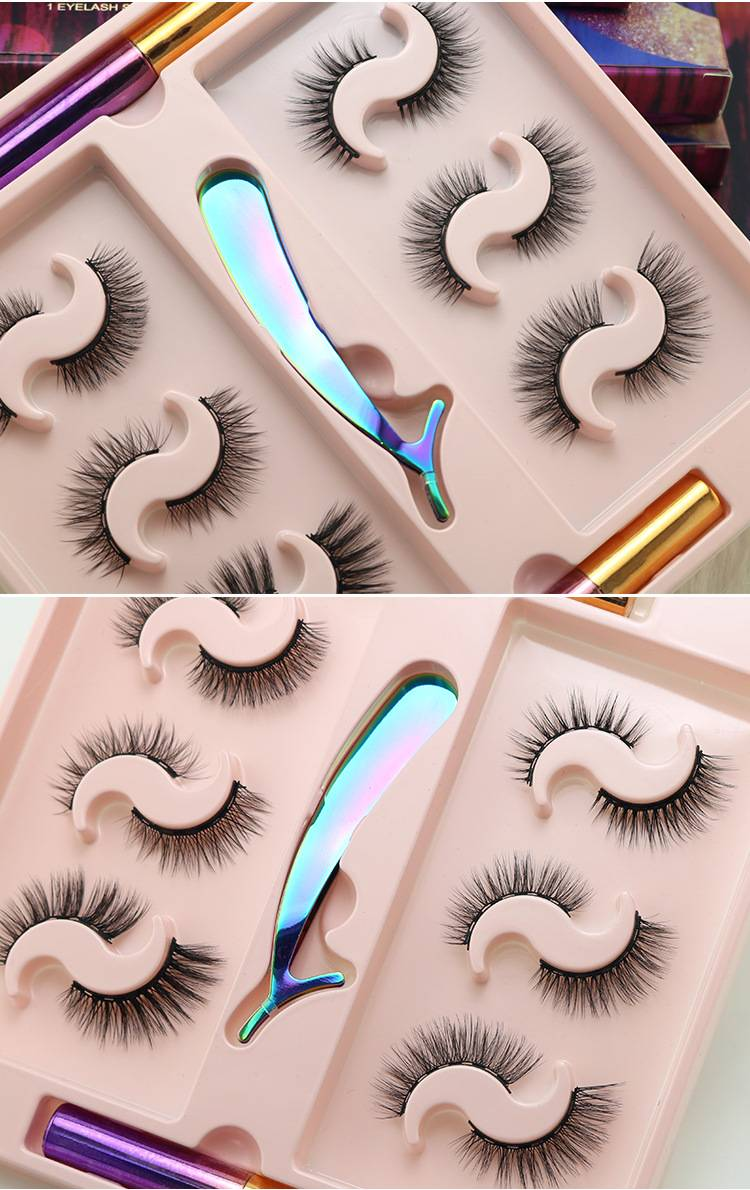 Έξι ζεύγη μικτών αυτοκόλλητων μαγνητικών Liquid Eyeliner σετ ψεύτικων βλεφαρίδων μαγνήτης μαγνήτης φυσικός σταυρός βλεφαρίδων_voghion.com