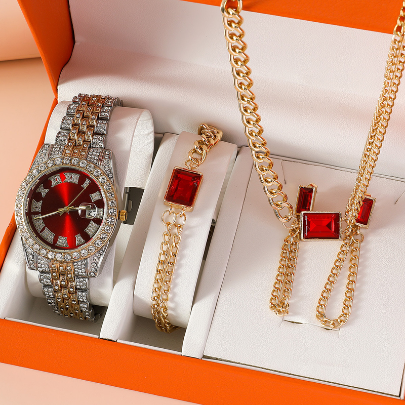 Women's Watches New Ladies Watch Set Fashion Style Versatile Quartz Watch Bracelet Ring Earrings Necklace Set_voghion.com
