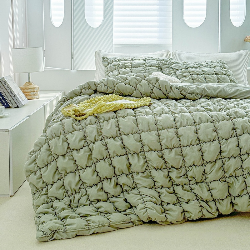 Quilted Comforter Set 3 Pieces Padded Warm Bedding Embossed Design_voghion.com