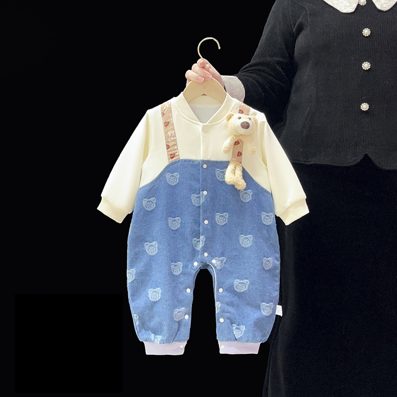 Kinderkleidungsschicht Krabbelkleidung Jeans-Overalls Zweiteiliger Overall Frühling und Herbst_voghion.com