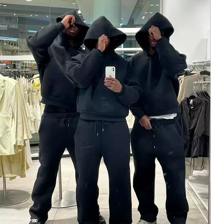 Neue Mode Cross Border Casual Loose Youth Suit Sweatshirt Kapuzenpullover Jogginghose Einfarbiger Polyesteranzug_voghion.com