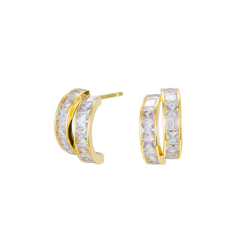 Orecchini semicircolari a doppio strato con zirconi super flash, temperamento da donna, design di nicchia di lusso leggero, orecchini semplici alla moda di fascia alta_voghion.com