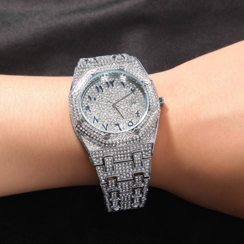 GoldenHype Men's Hip-Hop Watch - Full Diamond Arabic Dial With Gold-Tone Case_voghion.com
