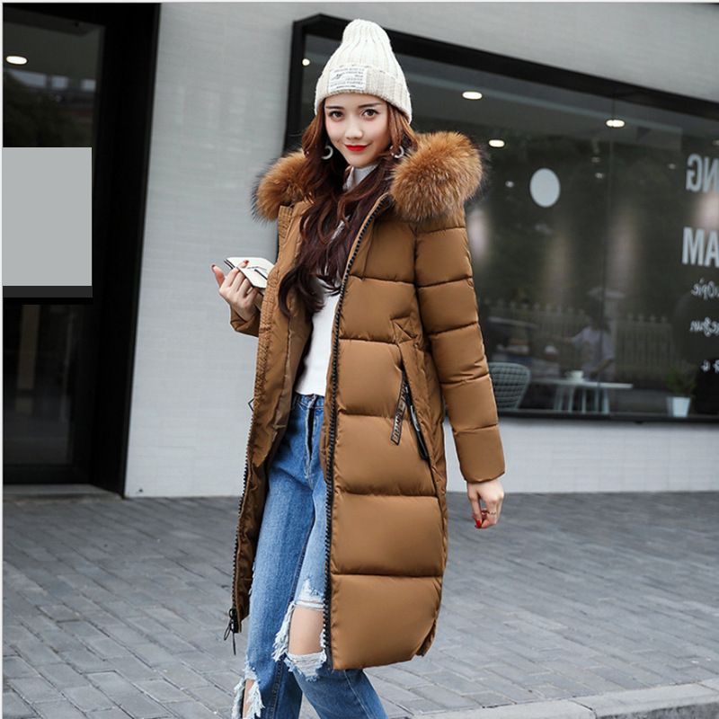 Women's Clothing Slim Fit Long Puffer Coat With Detachable Faux Fur Hood, Thicken Down Alternative Jacket, 3D Embroidery, Windproof Winter Coat_voghion.com