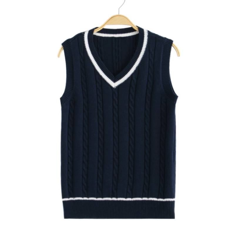 JK Uniform Pulloverweste – Ärmelloser Strickpullover mit V-Ausschnitt für Mädchen (S-XXL) – Baumwoll-Cardigan im japanischen Schulstil mit Farbblockierung_voghion.com