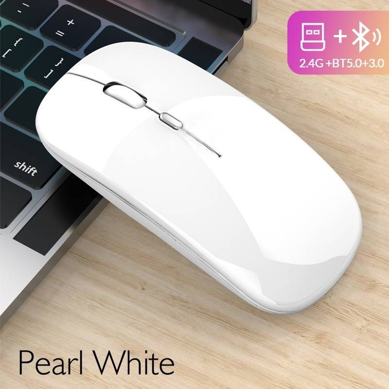 Wireless Bluetooth Mouse Rechargeable Silent Click Dual Mode For Laptop Tablet PC Office Gaming Ergonomic Design 1200/1600 DPI Adjustable_voghion.com