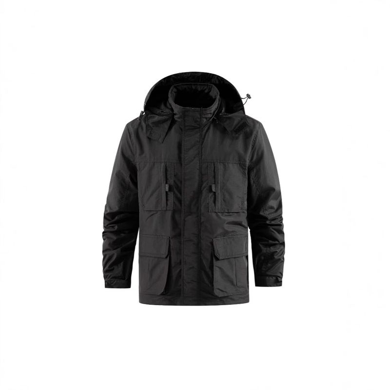 Men's Detachable Hood Jacket – Lightweight Nylon, Multi-Pocket Design, Relaxed Fit (M-5XL, Black/Khaki/Army Green, Stand Collar)_voghion.com