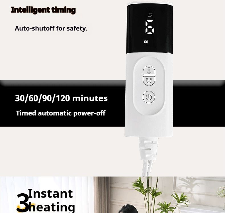 9 Sıcaklıklı Elektrikli Isıtma Pedi - Sırt ve Eklem Ağrılarını Gidermek İçin Kristal Kadife Termal Battaniye, 30x60 cm/40x76 cm/43x84 cm, 230 V, 75 W_voghion.com