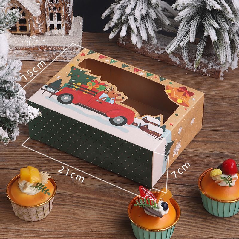Scatola per dolci natalizi con ciambella e finestra, confezione trasparente per mousse cake, porta cupcake e crostate, carta kraft ecologica_voghion.com