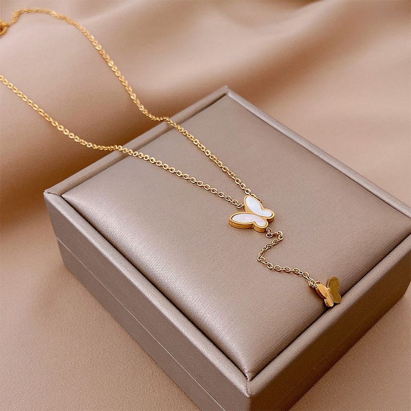 Collana a forma di farfalla in oro per donna, collana lunga e delicata, placcata in oro 18k/argento, con ciondolo a forma di Y, collane a catena con perline a strati alla moda_voghion.com