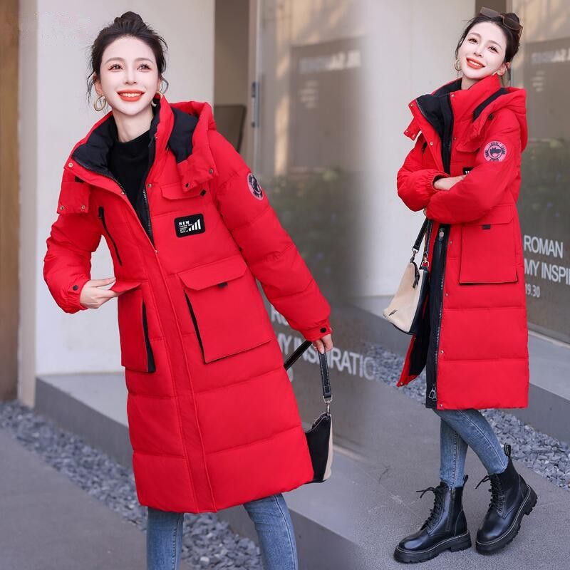 "Giacca imbottita da donna di media lunghezza – Cappotto invernale in velluto bianco, vestibilità ampia e ultra calda (nero/rosso/bianco)"_voghion.com