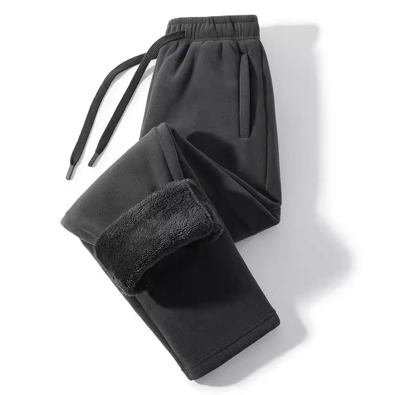 Herren-Sweatpants aus schwerem Fleece – Winterplüschfutter, lockere Passform, Kordelzug in der Taille (Schwarz/Grau/Khaki, S-5XL)_voghion.com