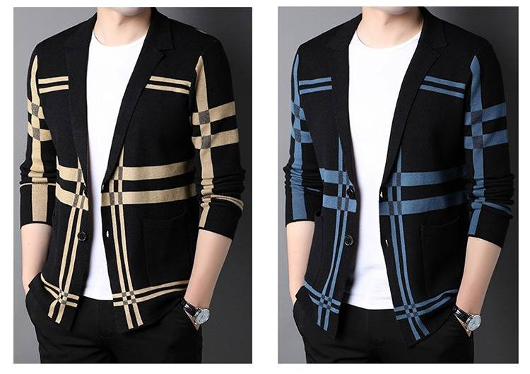 Celaln Kigmjn Herren-Strickcardigan, leicht, kariert – Lässiger Langarm-Pullover mit offener Vorderseite für den Herbst (Blau gestreift, Größen M-XXXL)_voghion.com