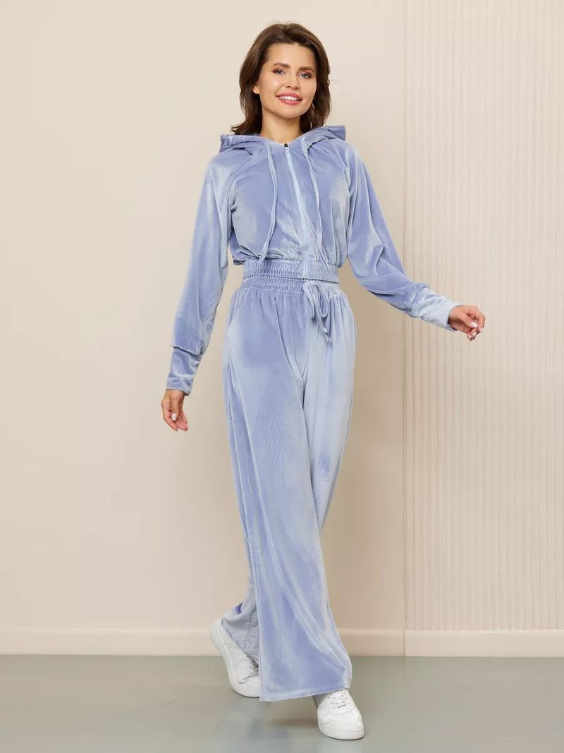 Women's Casual Zip-Up Hoodie & Drawstring Pants Set - Soft Silver Fox Fleece, Streetwear Outfit, Comfortable Loungewear_voghion.com