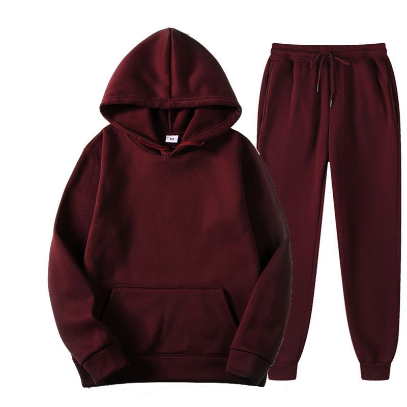 Sweat à capuche en polaire pour hommes, ensemble de pull de sport de couleur unie, à la mode, nouvelle collection 2024_voghion.com