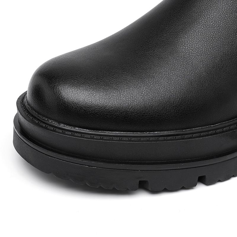 Retro Tooling Boots Thick-soled Heightened Lazy Foot-covering Martin Boots Genuine Leather Chelsea Short Boots_voghion.com