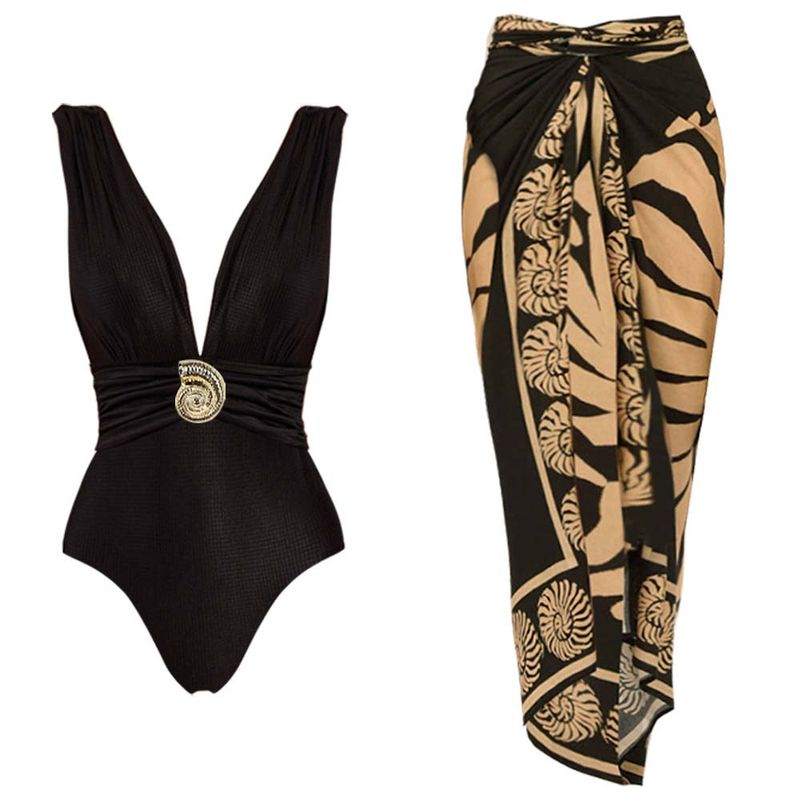 Maillot de bain une pièce à décolleté plongeant en V pour femme, design simple, décoration conque_voghion.com