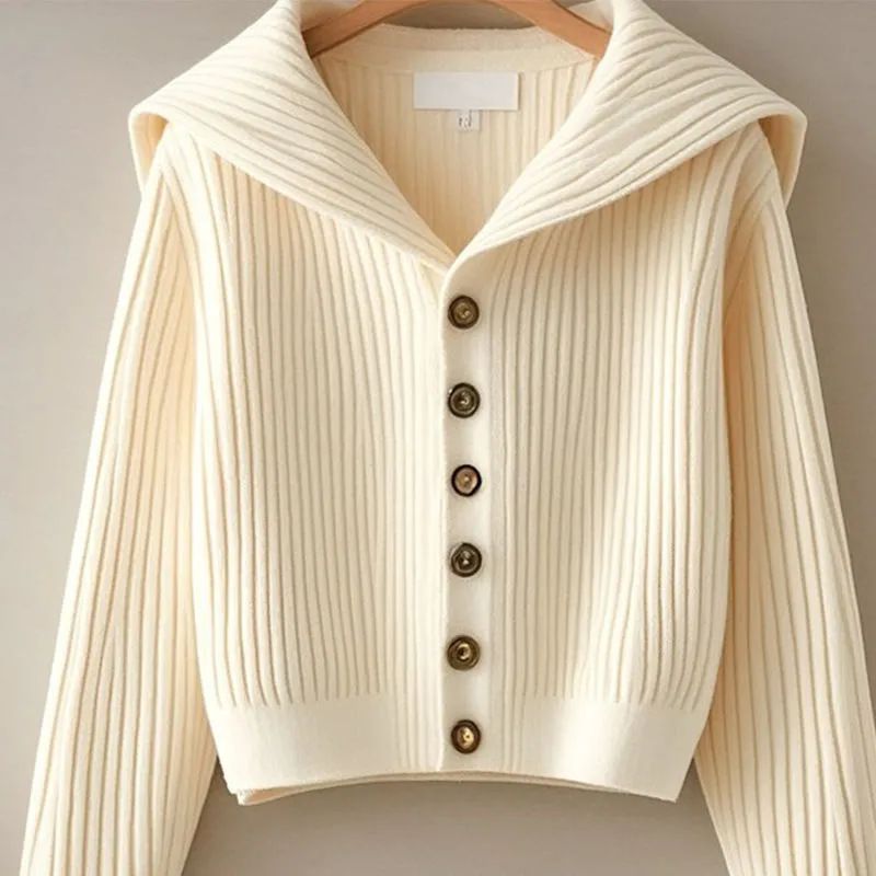 Women's Knitted Sweater & High-Waist Jeans Set – Casual Spring Outfit (Apricot/Black, M-3XL)_voghion.com