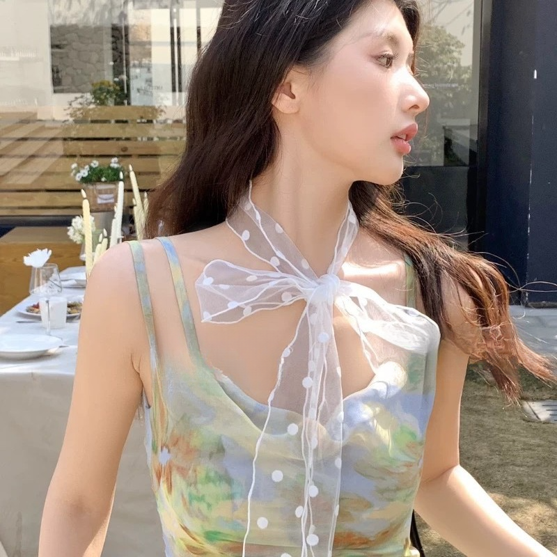 2025 New Organza Polka Dot Long Summer Women's Silk, Sheer, Lightweight, Atmospheric, Versatile Ribbon_voghion.com