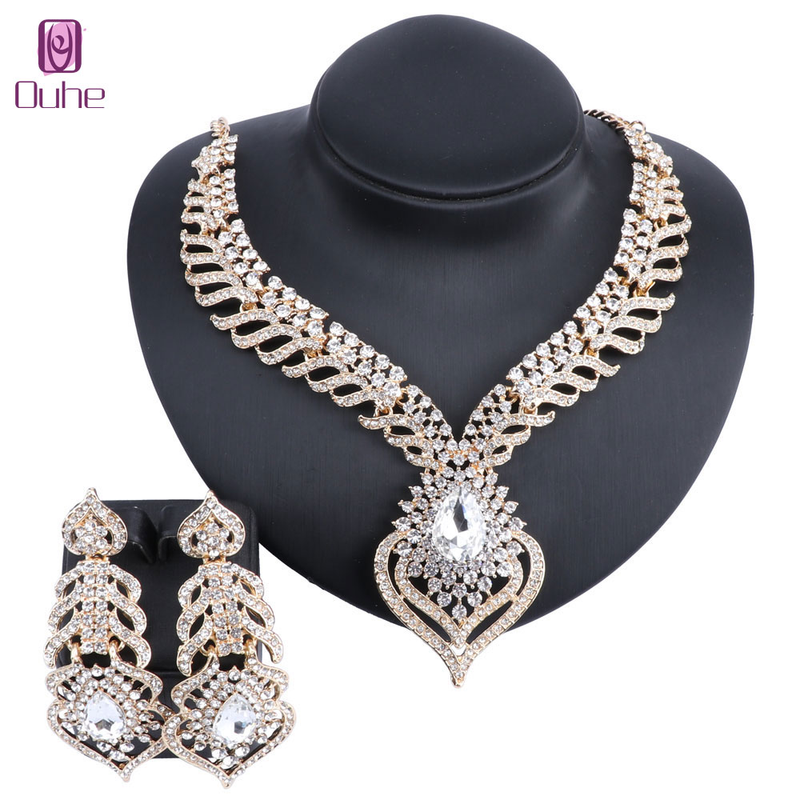 FFashion Crystal Rhinestones Srce Privjesak Ogrlica Naušnice Za Žene Svadbeni Dodaci Za Vjenčanja Set Nakita_voghion.com